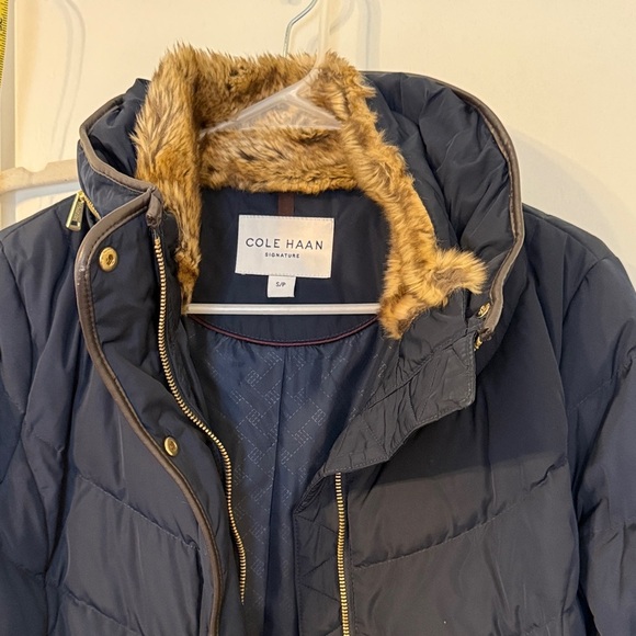 Cole Haan Women's Dark Puffer Jacket with Fur Trim - Picture 3 of 6